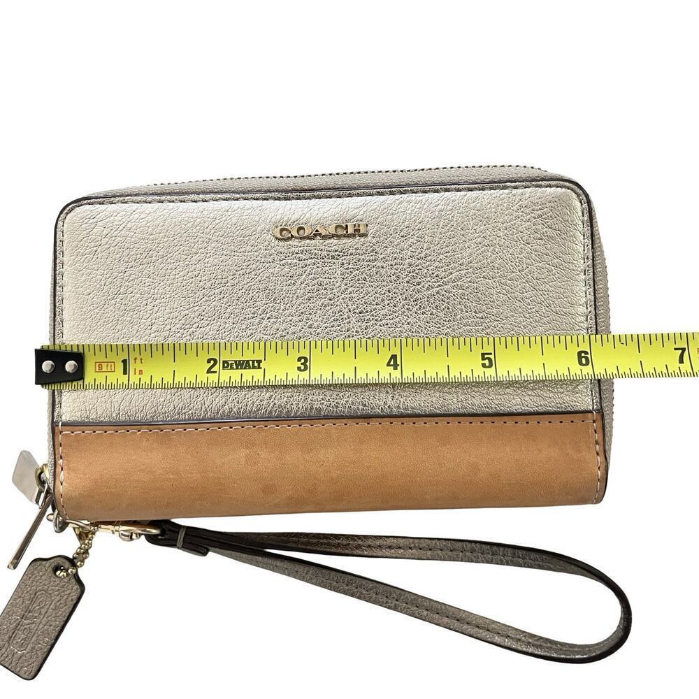 Coach Metallic Gold Leather Double‎ Zip Medium Wallet Wristlet - Picture 6 of 13